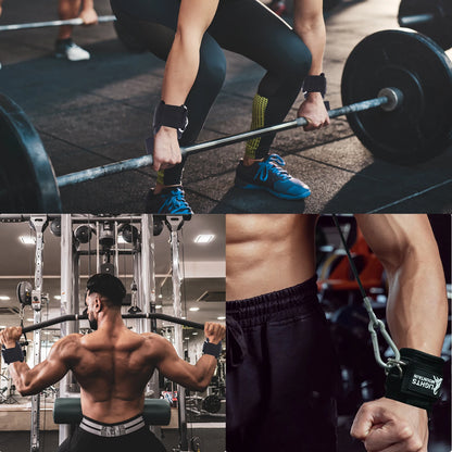 Weight Lifting Straps with Cuffed D Ring, Wrist Support Heavy Duty Neoprene Cuffs with Double D-Rings for Cable Pulley Workouts
