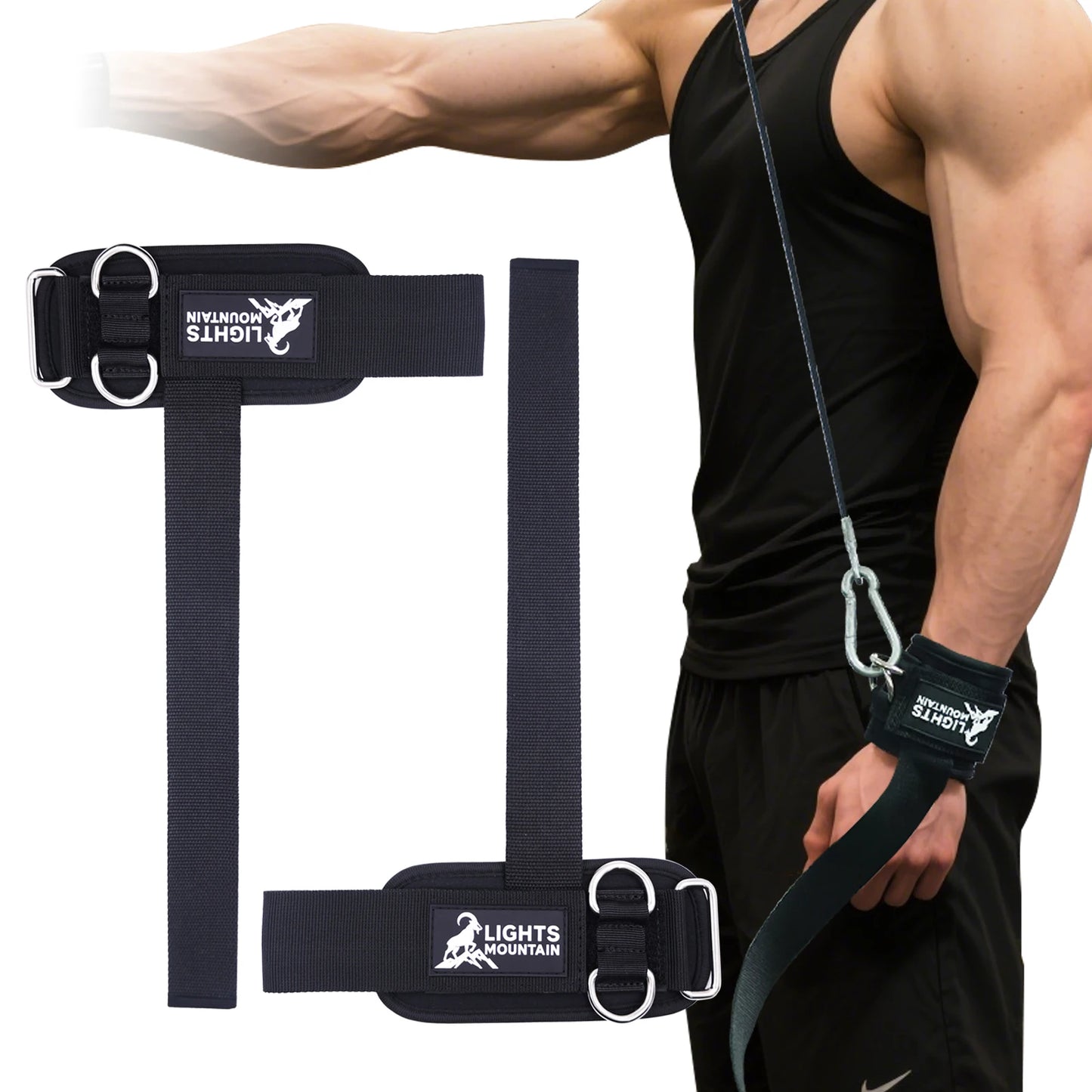 Weight Lifting Straps with Cuffed D Ring, Wrist Support Heavy Duty Neoprene Cuffs with Double D-Rings for Cable Pulley Workouts