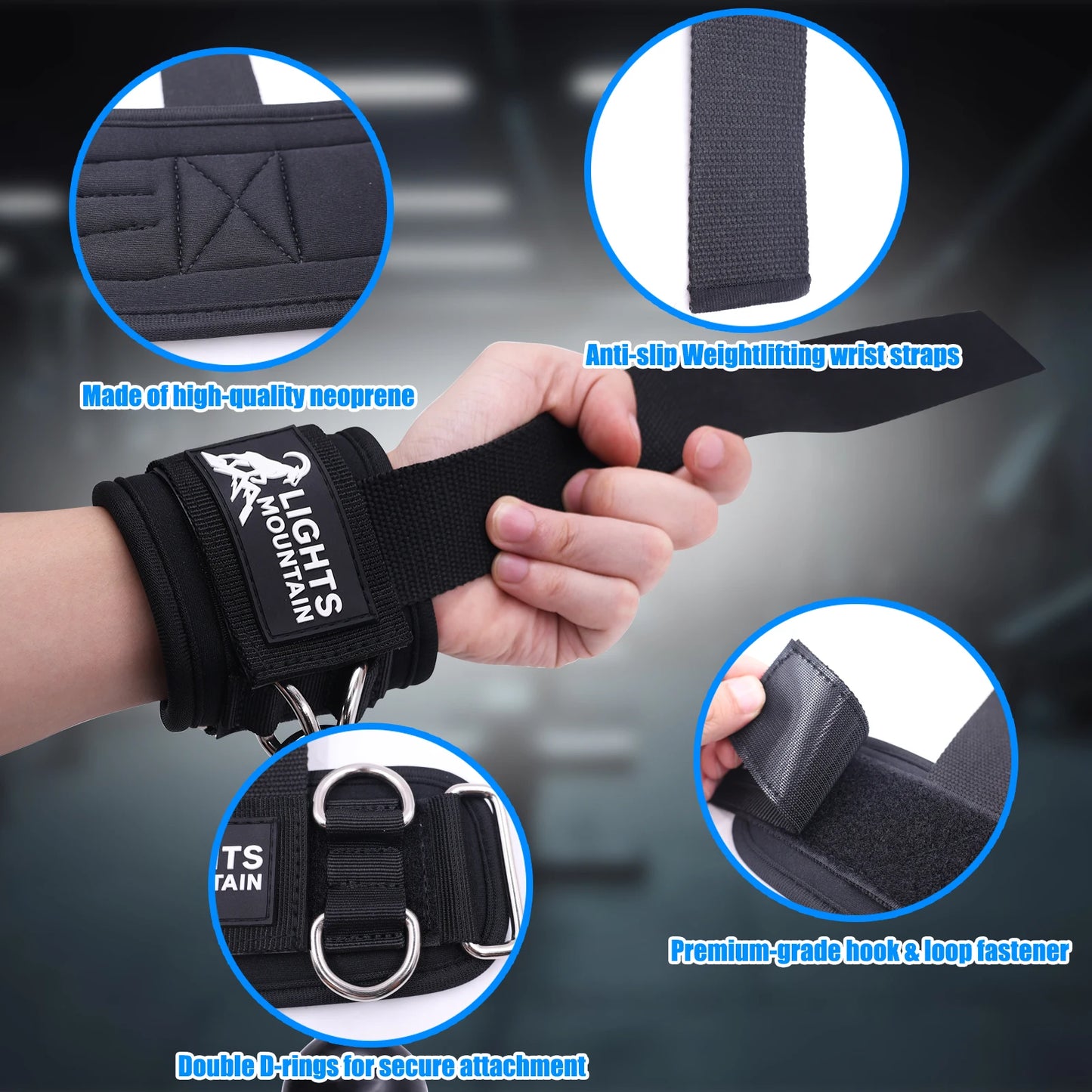 Weight Lifting Straps with Cuffed D Ring, Wrist Support Heavy Duty Neoprene Cuffs with Double D-Rings for Cable Pulley Workouts
