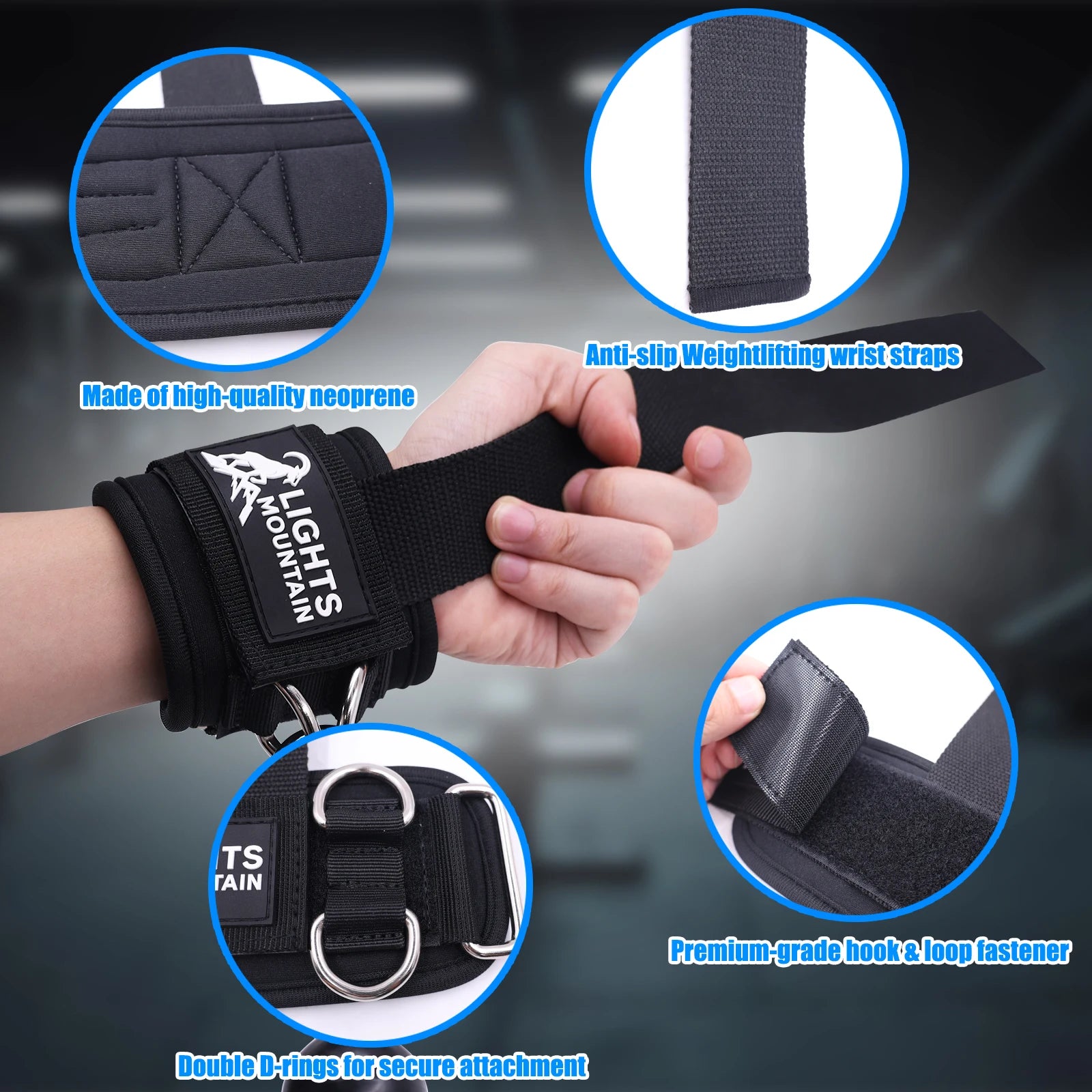Weight Lifting Straps with Cuffed D Ring, Wrist Support Heavy Duty Neoprene Cuffs with Double D-Rings for Cable Pulley Workouts